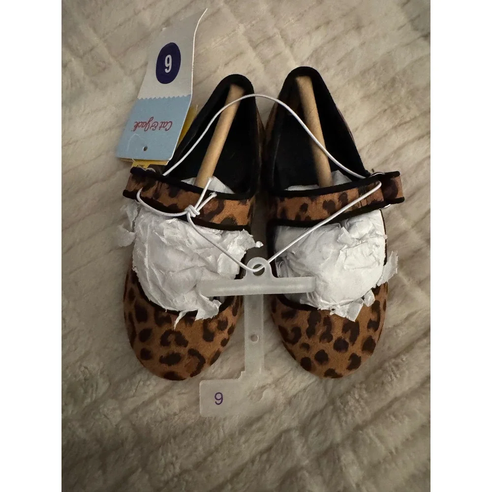 Cat & Jack Toddler Girls Addy Leopard Print Mary Jane Flats Tan Size 6 NWT